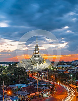 Twilight, Wat Sothon Wararam Worawihan, Chachoengsao province, landmark of Thailand.