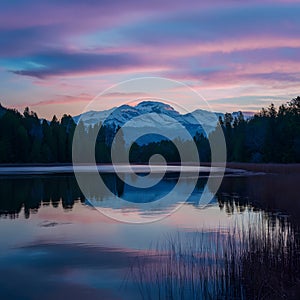 Twilights beauty captured in serene sky lake juxtaposition