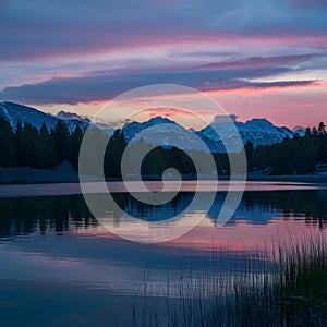 Twilights beauty captured in serene sky lake juxtaposition