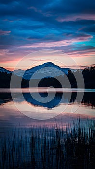 Twilights beauty captured in serene sky lake juxtaposition