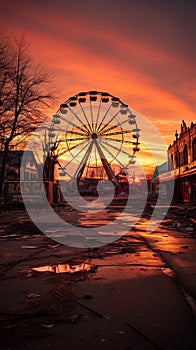 Twilights Haunting Abandoned Carnival: Eerie Ferris Wheel, Roller Coaster, and Carousel