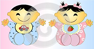 Twin asian Baby Boy And Girl.Vector illustration