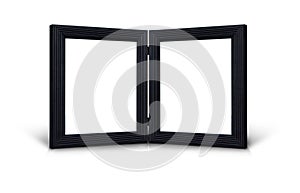 Twin black hinged picture frames