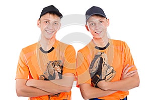 Twin brothers in the form of a baseball game