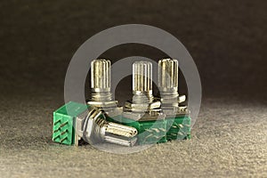 Twin carbon potentiometers in a miniature plastic case