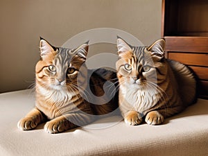 twin cat sit on the floor