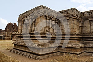 Twin chambered shrine of goddess, west side view, Achyuta Raya temple, Hampi, Karnataka. Sacred Center. The north gopura is ssen i