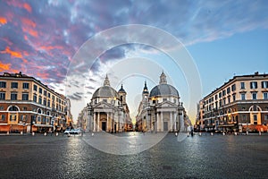 Twin Churches of Piazza del Popolo in Rome, Italy