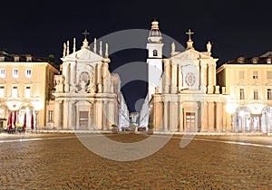 twin Churches in the wide square called Piazza San Carlo meaning Square of SAINT CHARLES  in Turin in Italy photo