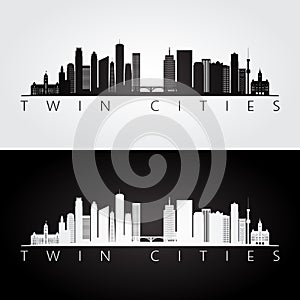 Twin cities USA skyline and landmarks silhouette