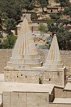 Twin Domes of a Yezidi temple in Lalish, Iraqi Kurdistan photo