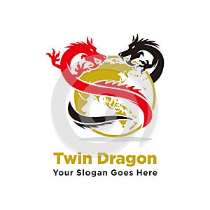 Twin dragon logo , dragon vector logo