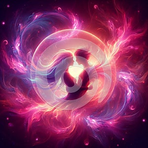 Twin flame couple. Soulmates. The concept of magical, esoteric, tantric, spiritual love. Connection between souls