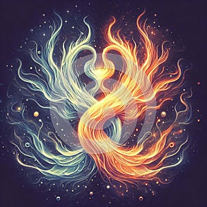 Twin flame couple. Soulmates. The concept of magical, esoteric, tantric, spiritual love. Connection between souls