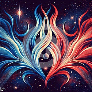 Twin flame couple. Soulmates. The concept of magical, esoteric, tantric, spiritual love. Connection between souls