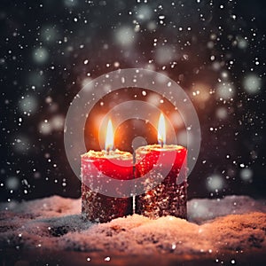 Twin Flames: Red Candles Illuminate the Serenity of Falling Snow