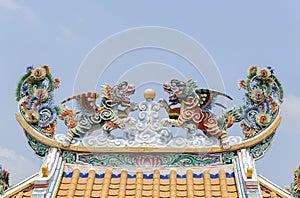 Twin flying lion on the roof in chinese style