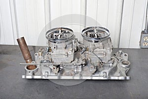 Twin four barrel carburetor. photo