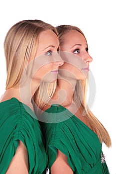 Twin girls sideview photo