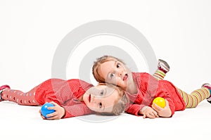 Twin Girls on white Background