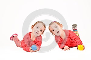 Twin Girls on white Background