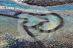 Twin Hearts Stone Tidal Weir in Chimei Taiwan