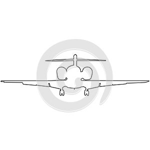 A landing twin-jet aircraft - nose-on outline illustration