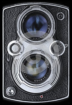 Twin-lens reflex vintage camera close up