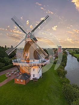 Twin mills in Greetsiel. State of Lower Saxony in Germany