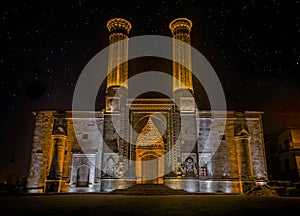 Twin Minarets Madrasa Monument and Museum of Seljuk architecture in Erzurum, Turkey