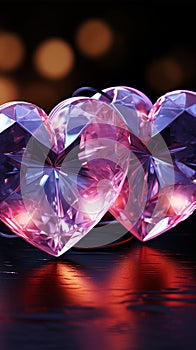 Twin neon hearts emit a radiant and enchanting glow in the dark
