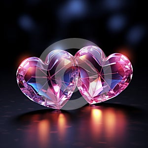 Twin neon hearts emit a radiant and enchanting glow in the dark