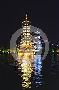 Twin Pagodas of Sun and Moon in Guilin, China