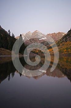The twin peaks of the Maroon Bells and Maroon Lake