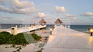 Twin piers, Puerto Morelos, Yucatan Peninsula, Mexico photo