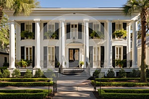 twin porches on greek revival residence showcasing symmetry