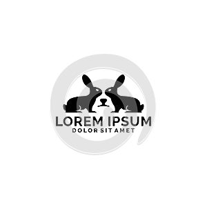 Twin rabbit and dog logo template with negative space or gestalt illustration