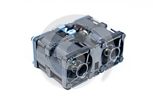 Twin-rotor cooling fan for data centers on an  background side view