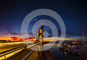 Twin sails bridge in Poole at sunset