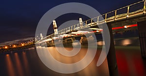 Twin Sails lifting bridge and reflections, Poole Harbour in Dorset