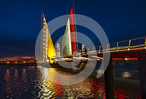 Twin Sails lifting bridge and reflections, Poole Harbour in Dorset