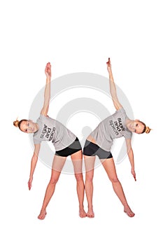 Twin sport girls side bend