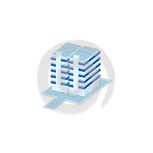 Twin tower long pillar building - tower, apartment, urban constructions, city scape - 3d isometric building