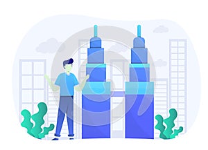 Twin Towers Flat Design Vector Graphic.