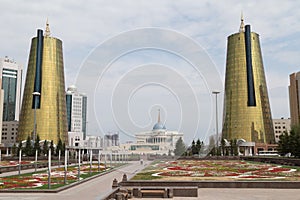 Twin towers in governmental district, Astana photo