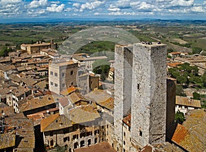 Twin towers in a medieval city, tuscany, italy