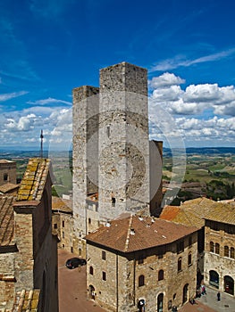 Twin towers in a medieval city, tuscany, italy