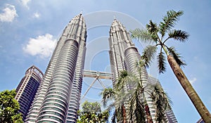 Twin towers Petronas and sky bridge at Mayl 18, 2013, Kuala Lumpur, Malaysia