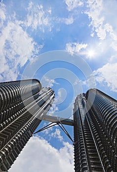Twin towers, sky and sun - Kuala Lumpur