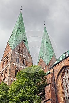 The twin towers of St. Mary`s Church in Lubeck